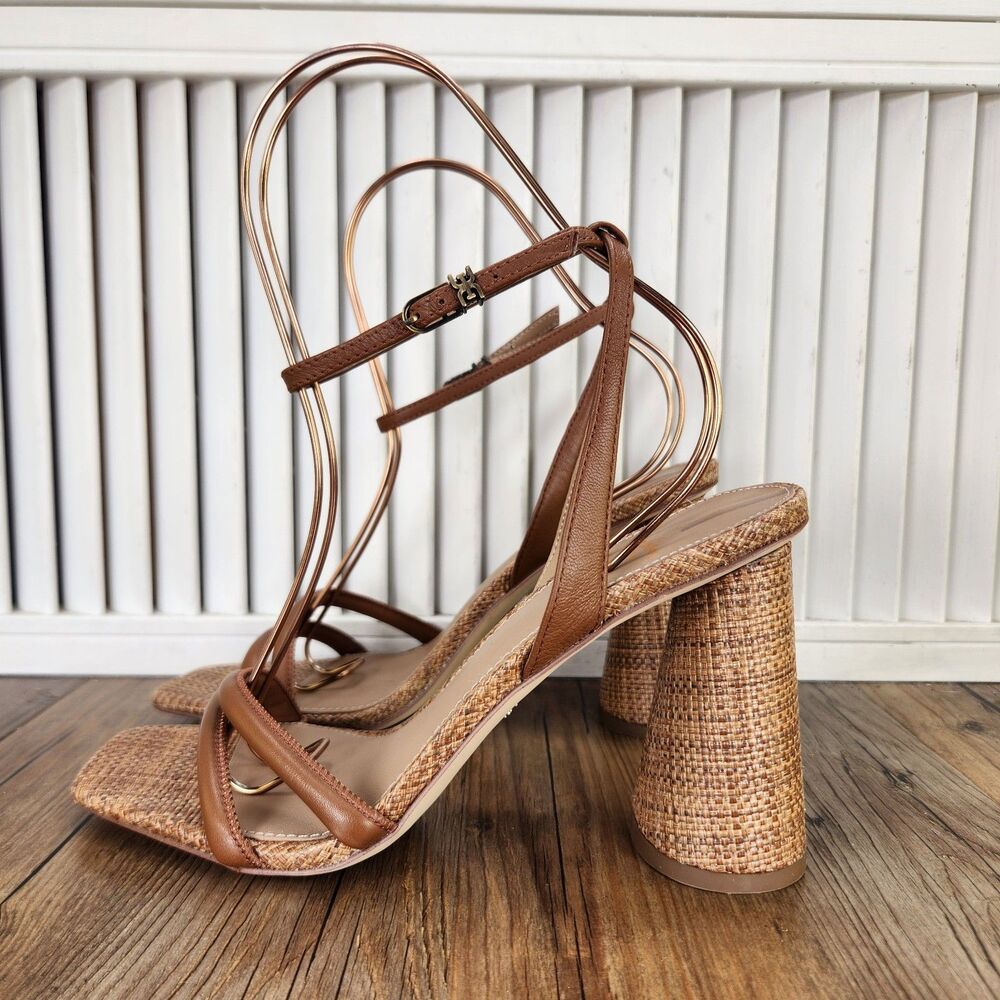 Sam Edelman Kia Block Heel Leather Sandals Womens Size 8.5 M Cognac Brown Heels - Picture 3 of 11